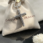 David Yurman Chevron Cross Black Diamond Necklace 3mm Chain 19.7+2in Drop Chain — photo 6