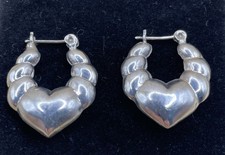 Sterling Silver 925 Hoop Earrings w/Hearts Pierced 4.5g 