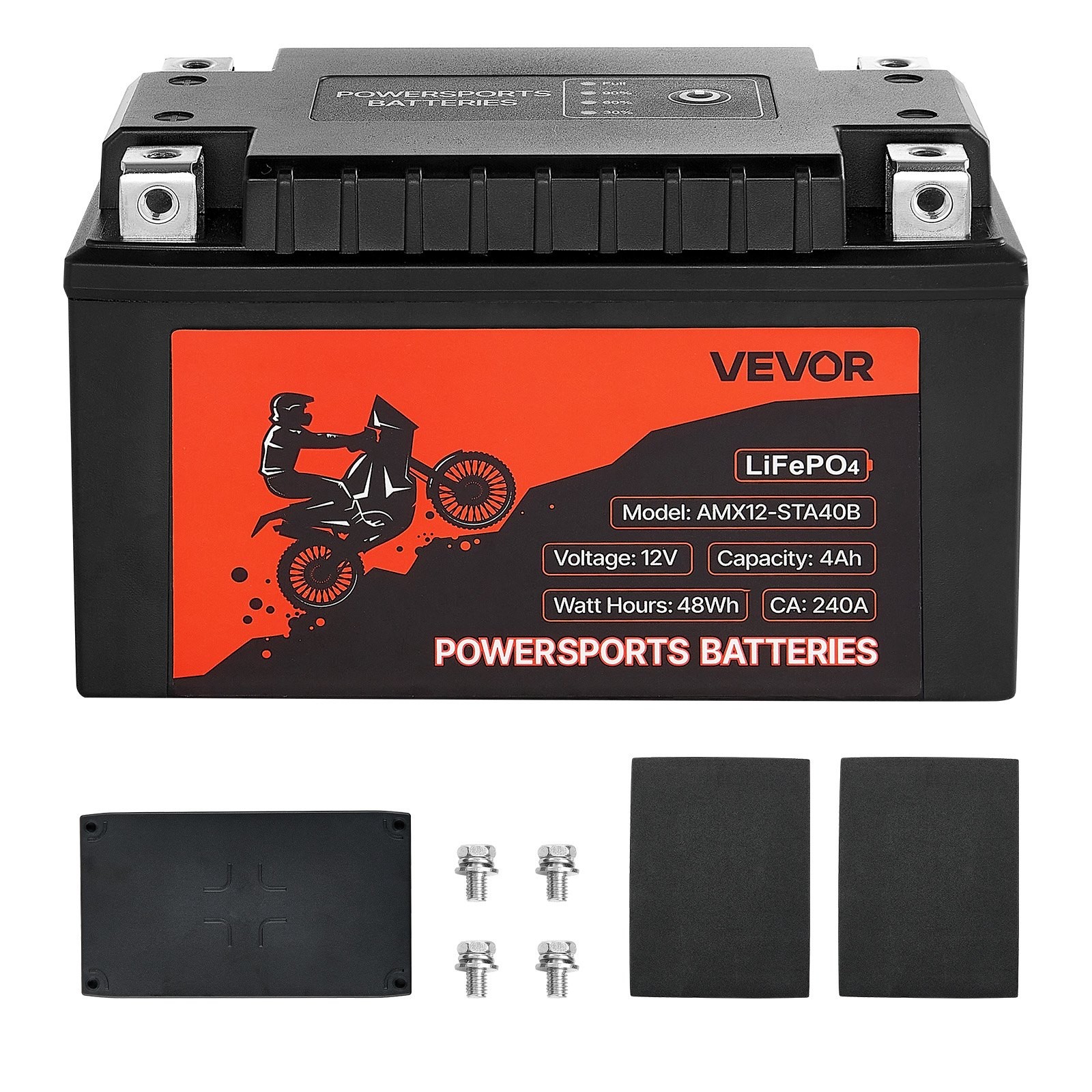 VEVOR Motorcycle Battery,12 Volt 4Ah,LiFePO4 Lithium Pre-Charged Powersports Bat