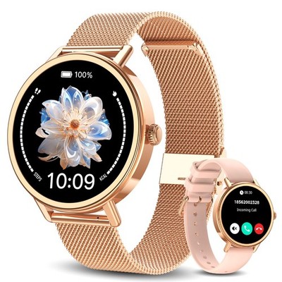 Smartwatch Damen mit Telefonfunktion Fitnessuhr für Android & iOS-Apple - Gold ！