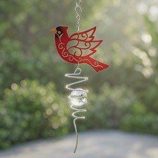 Topadorn Cardinal Wind Spinner with Crystal Glass Ball, 18" Metal Hanging Bir...