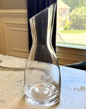 Modern Clear Glass Carafe – 11" Slanted Rim Pitcher – Wine Water Juice Vase