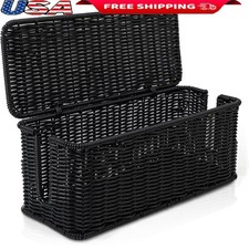 Management Box, Handmade Rattan Cable Organizer 2 Open Slots Cords Hider Box