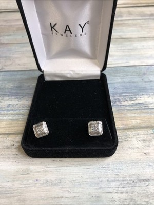 Sterling Silber 925 Kay Juwelier Ohrringe Quadrat Heiligenschein mit Diamantsplitter Neu ohne Etikett