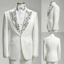 Luxury Men's Jacquard Jacket Pant for Groom Wedding Evening Party Suits 2 Pieces