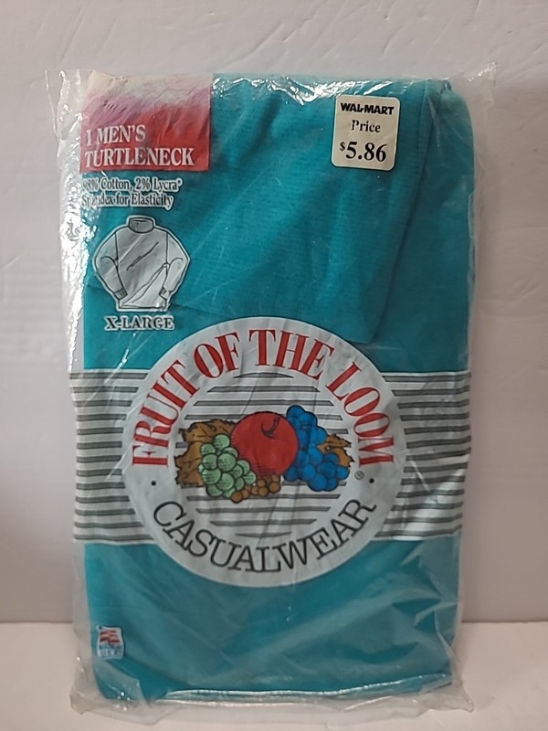 Vintage Fruit Of The Loom 1991 Factory Sealed Mens XL TurtlenecK Tshirt