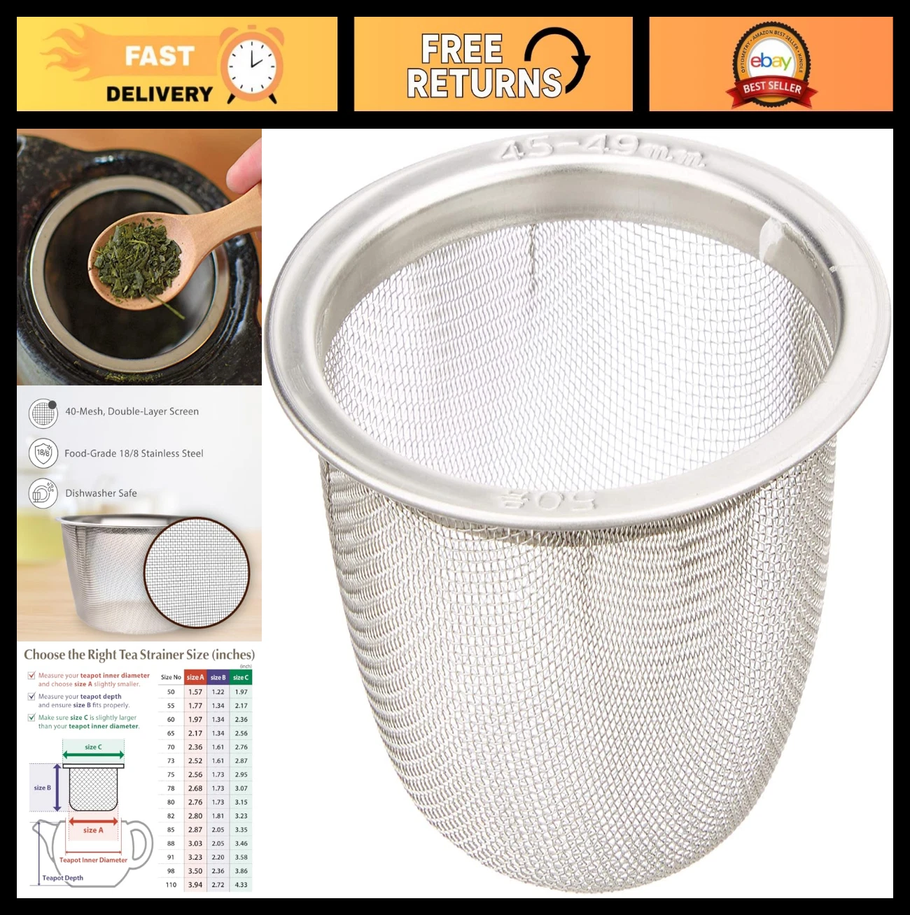Stainless Steel Teapot with Mesh Strainer & Tea Infuser - Made in Japan (1.7"-1.