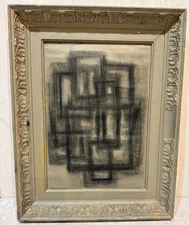 Vintage Absract Oil On Paper Painting