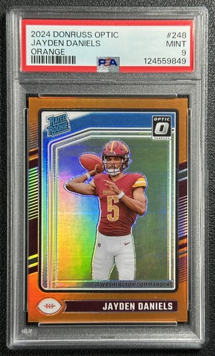 JAYDEN DANIELS PSA 9 2024 PANINI DONRUSS OPTIC #248 ORANGE RATED ROOKIE 2/249