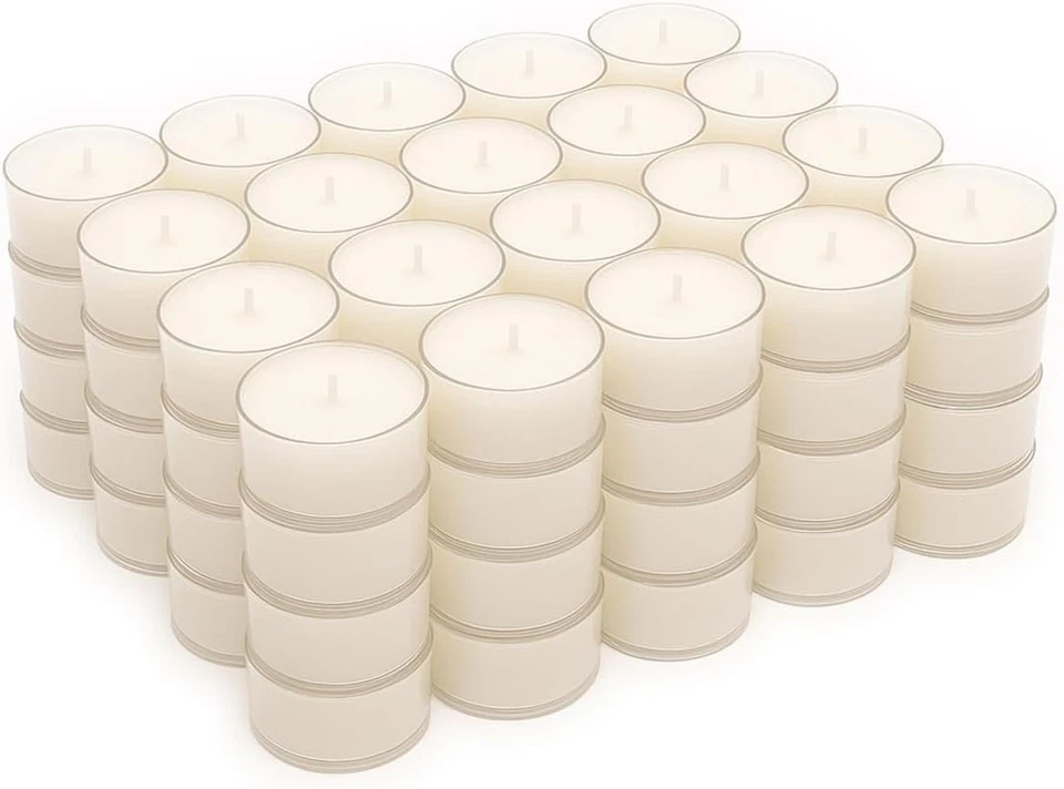 Elegantes velas de luz de té transparentes de larga duración - 8 horas sin perfume (paquete de 48) Foto 3 de 4