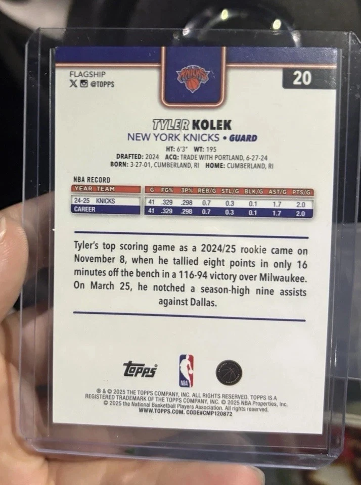 2025-26 Topps Basketball Tyler Kolek 15/25 Rookie Card #20 SSP - Image 2 of 2