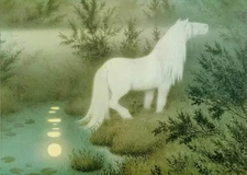 Oil painting Theodor Severin Kittelsen - The Nix as a brook horse in landscape