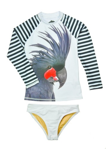 NWT WILDLIFE SWIMWEAR RASH GUARD SET - COCKATOO PRINT $70 - Picture 2 of 4