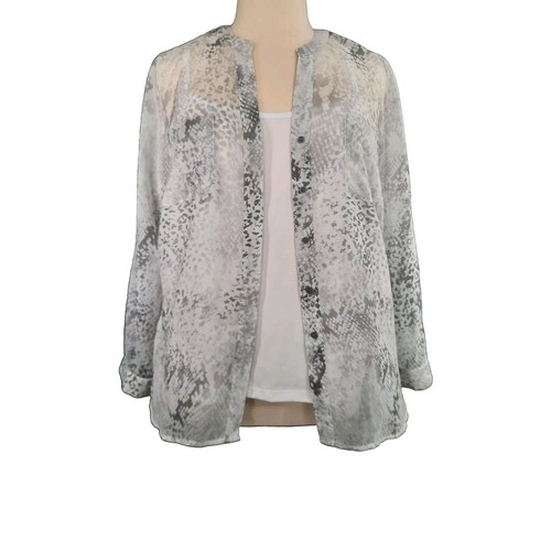 Covington Blouse & Tank Set Womens 1X Gray White Reptile Print Tunic Boho Career