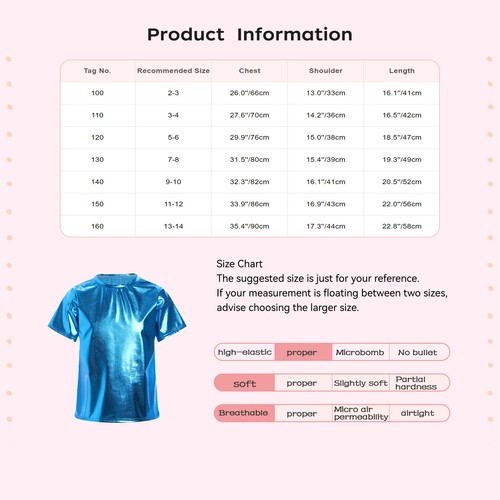 Kids Girls Shiny Metallic T-Shirt Short Sleeve Round Neck Crop Top Tee Tops - Picture 67 of 75