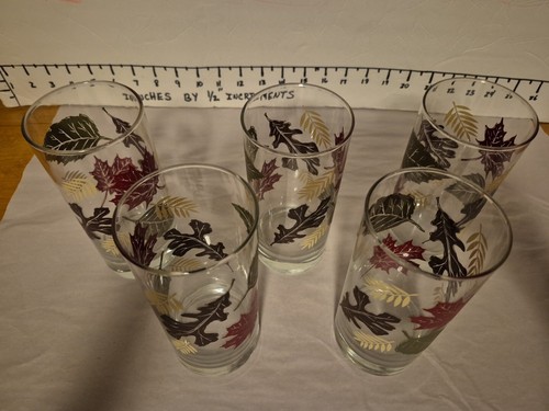Set Of 5 Vintage Libby Leaf Glasses, Drinking Glasses 6" Tall, 16 Oz ~EUC~ - Picture 8 of 11