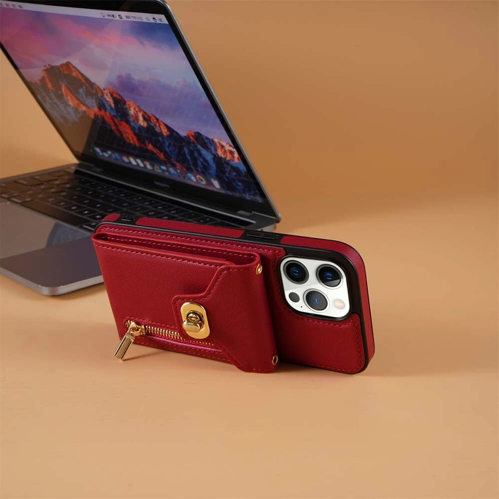 Leather Phone Wallet Case for iPhone 15 Pro Max 14 13 12 with Crossbody Strap