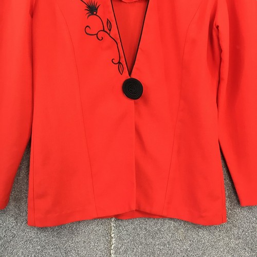1990s vintage jacket size 12 Dolina red single breasted long sleeve embroidered - Picture 4 of 17