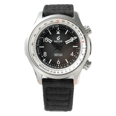 BOLDR EXPEDITION Automatik Edelstahl Schwarz Stoff Saphir Herren Uhr
