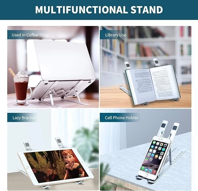 Adjustable Foldable Aluminum Laptop Stand in Silver with Bag