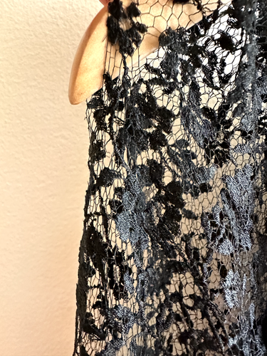 Vintage black silk crepe de chine 1940s long dress slip gown XS lace handmade - Picture 7 of 12