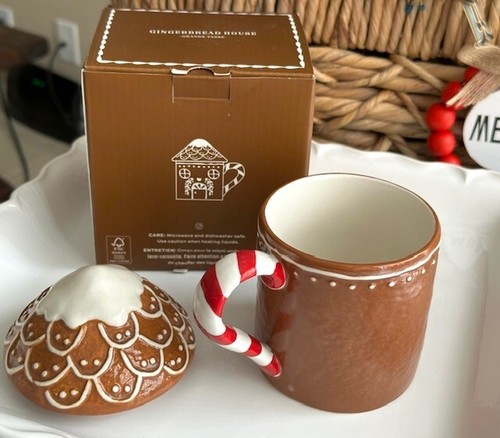 Pottery Barn Gingerbread House Mug With Lid Set/2 Christmas New NIB - Picture 9 of 17