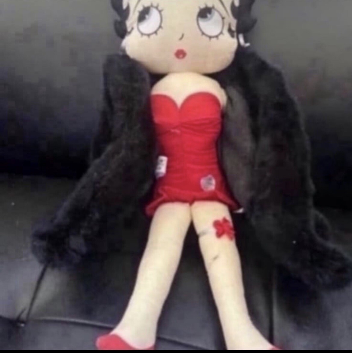 Vintage Betty Boop Cloth Doll Wearing A Black Fur Coat 18