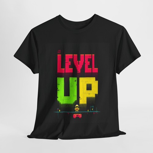 "Level Up" Unisex Heavy Cotton Tee, Gamer Shirt, Video Game Shirt, Birthday - Picture 9 of 11