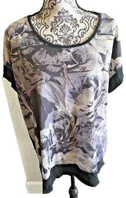 APT 9 XL shirt black rose floral blouse X Lg Shirt Top Pretty X large
