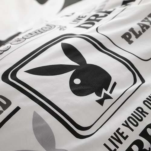 Playboy Classic Bunny Head Duvet Cover Reversible Quilt Bedding Set King Black - Picture 4 of 5
