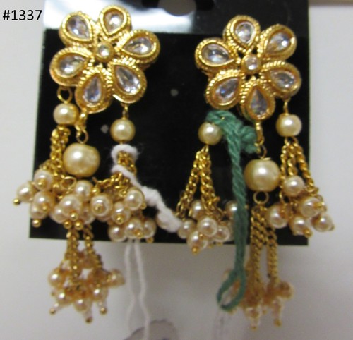 Earrings 305 Ear4 Indian Designer Jhumka Earrings Golden Pearl Beads Shieno - Picture 12 of 55