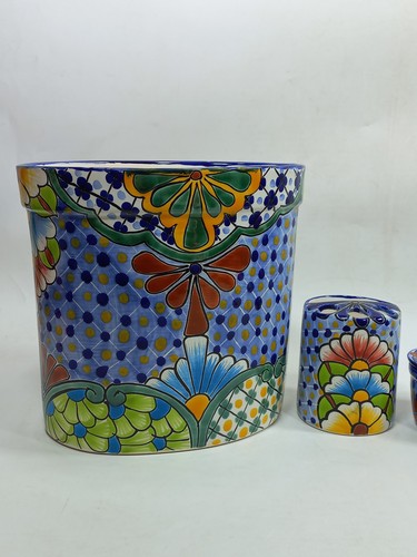 BATHROOM ACCESORY SET basket soap toothbrush holder mexican talavera ceramic - Picture 2 of 4