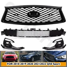 For 2018-2022 Infiniti Q50 Sport Front Upper Lower Grille Fog Light Bezels Cover