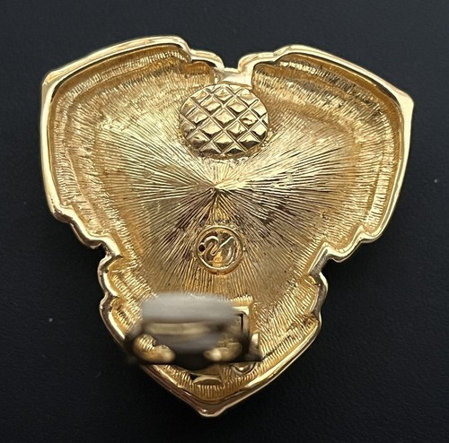 Signierte Gloria Vanderbilt riesige goldfarbene mit SWAROVSKI rotem Stein ~ Ohrclips - Bild 4 von 5