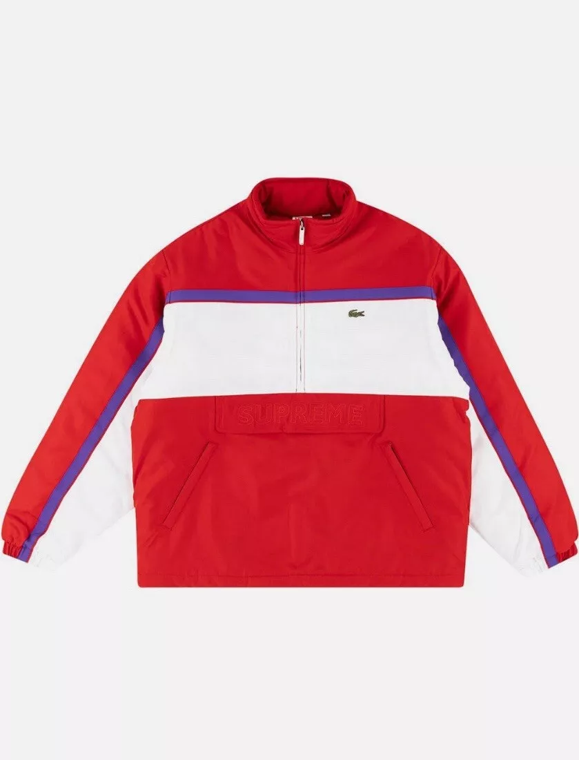 Pull demi zippé Supreme x Lacoste rouge L 100 % authentique NEUF Deadstock DS