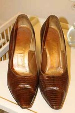 Vintage, 1950s, brown, lizard skin, stiletto heels