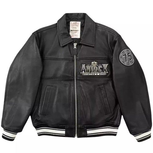 Men's Avirex 75 Aviator King Bomber Jacket 1975 Fashion Leather Jacket Street - Picture 2 of 8