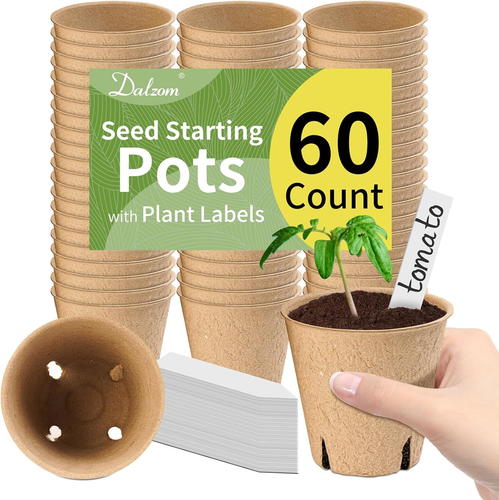 ® 60Pcs 3.1” Peat Pots with 60Pcs Plant Labels, Biodegradable Pots for Seedlings