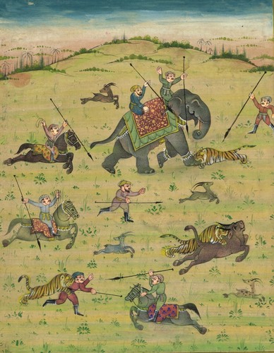 Mughal Painting Handmade Hunting The Tiger And Deer Fine Art 7.5x10.5 Inches - Picture 3 of 5