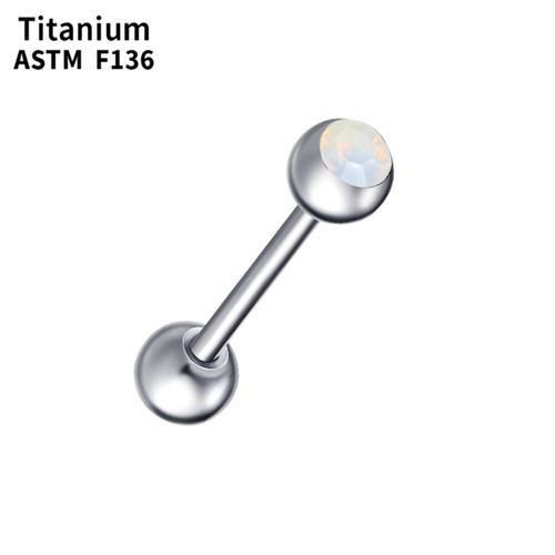 14g F136 Titanium Opalite Tongue Bar Barbell 6mm Ball Body Piercing 16/19/22mm - Picture 3 of 8