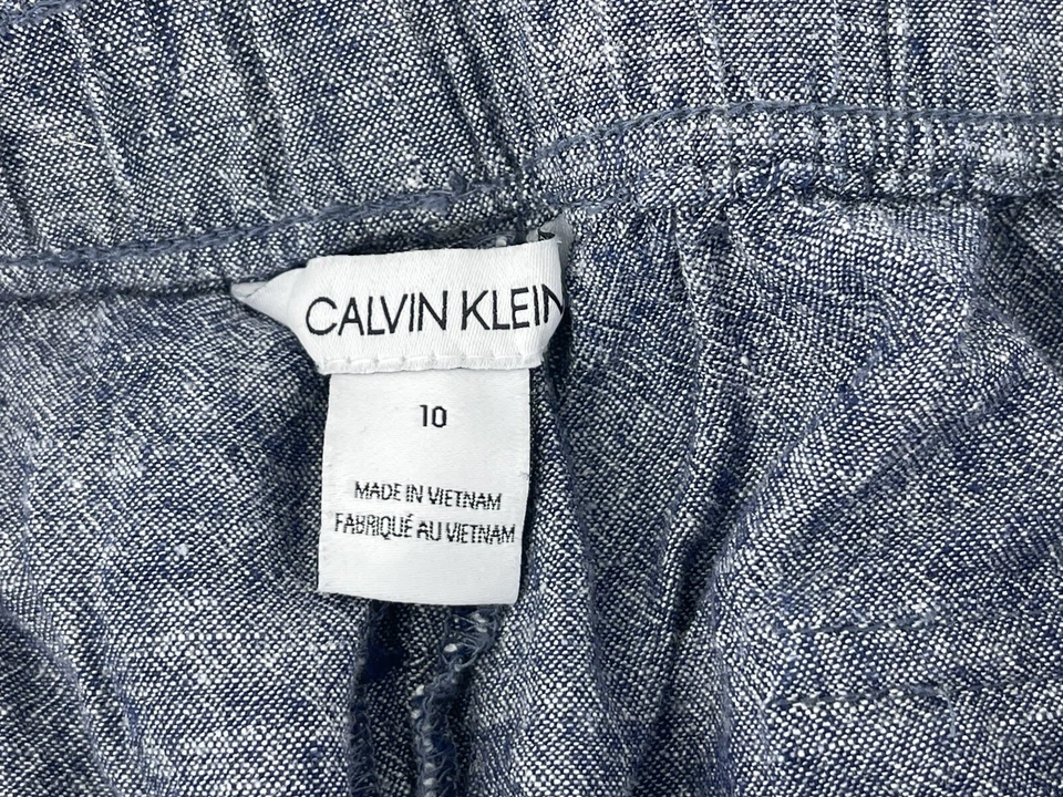 Pantalones Cortos Calvin Klein Mujer Mezcla de Lino Calce Relajado Talla 10 Medianos Gris Bolsillos Foto 3 de 4