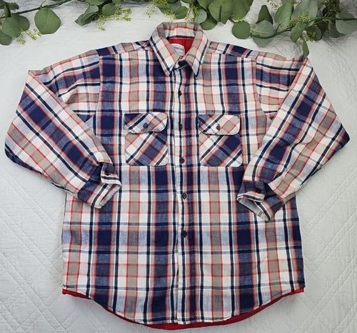 VTG Five Brothers Plaid Quilted Lining Long Sleeve Button Up Shirt Size L