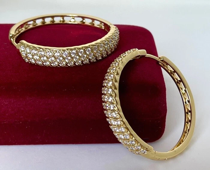 Luxus XL Ohrringe Creolen Zirkonia 585er Gelbgold 14K vergoldet Damen 38 mm - Bild 4 von 4