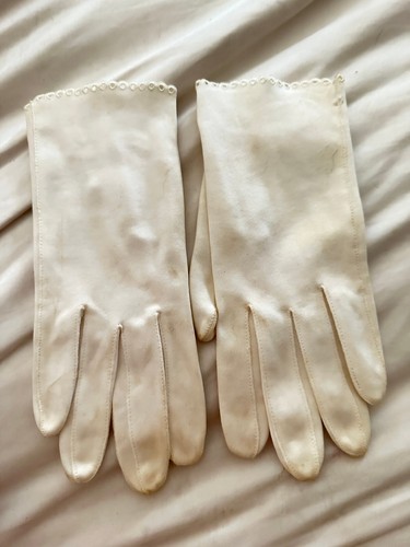 Vintage Wildleder Leder Damen Handschuhe Gr. 7 weiß