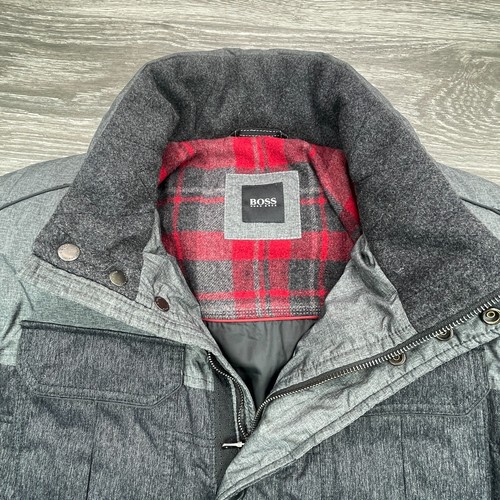 Hugo Boss Jacket Mens 42 Charcoal Puffer Elbow Patches Minimalist Academia Chore - Picture 5 of 20