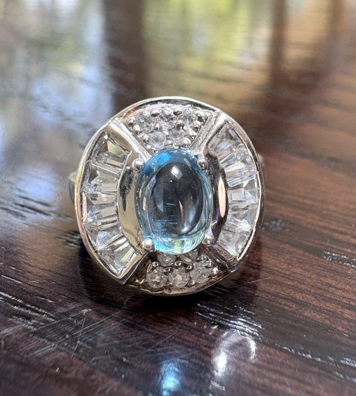TGGC Beautiful Blue & White TOPAZ RING Size 6.5  925 Sterling Silver 5.2 Grams