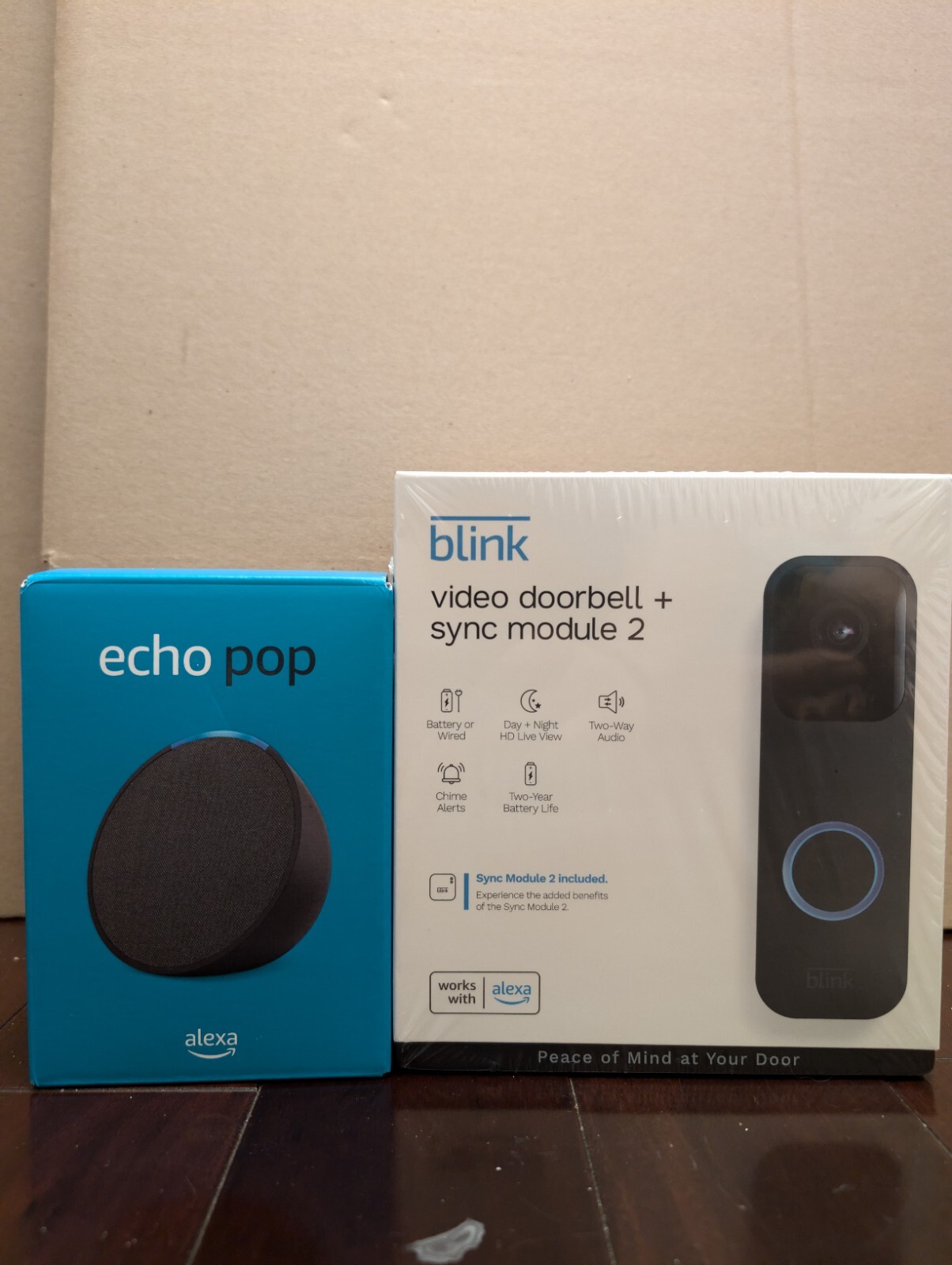 Blink Video Doorbell with Sync Module 2 and Free Echo Pop Smart Bundle  -image