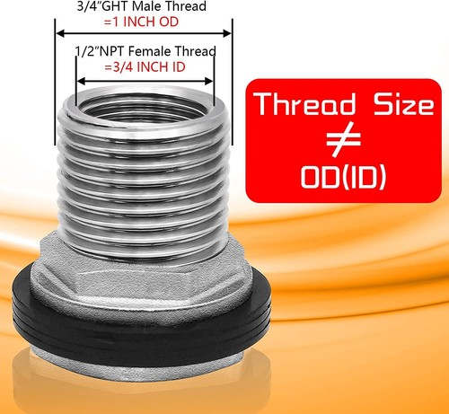 Paquete de 2 mamparas de acero inoxidable de 1/2" NPT hembra 3/4" GHT macho manguera de jardín - Imagen 4 de 11