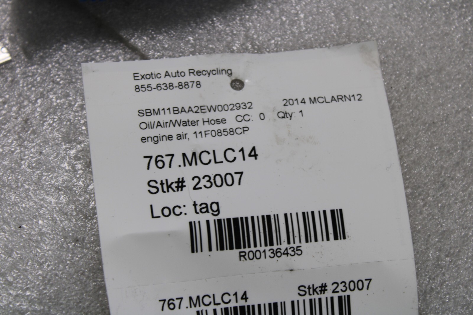 Mclaren MP4-12C, Air Hose, Used, P/N 11F0858CP