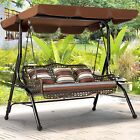 3-Seat Porch Swing Hammock Bench Lounge Chair Steel Padded Outdoor w/ Canopy